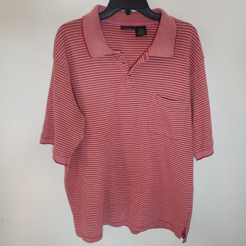 Scandia Woods Short Sleeve Pocket Polo Shirt Mens XLT Tall Red White Striped